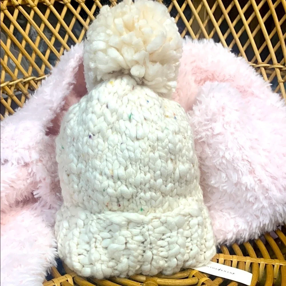 Anthropologie speckled barb pom lined winter hat new with tags